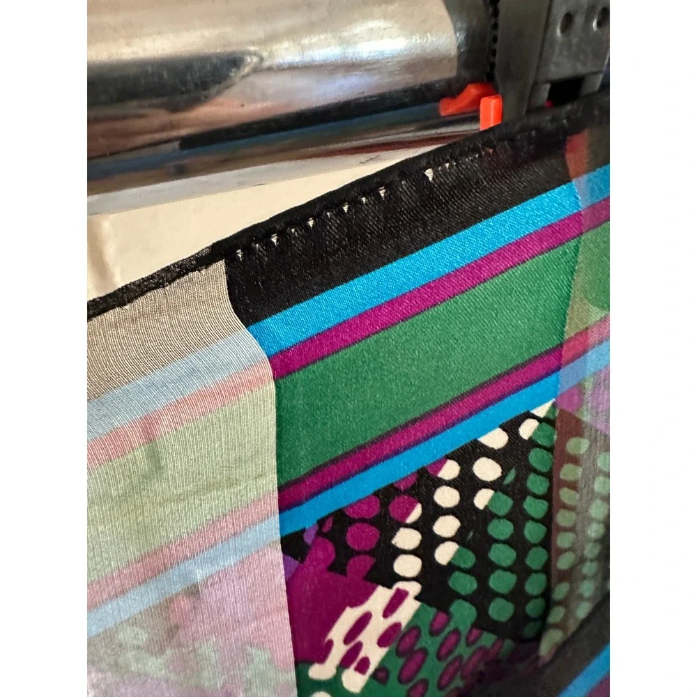 Vintage Silk Chiffon Scarf 80s‎ 90s Geometric Abstract Dot Purple Green Blue